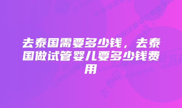 去泰国需要多少钱,去泰国做试管婴儿要多少钱费用