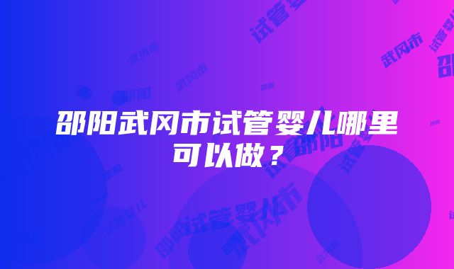 邵阳武冈市试管婴儿哪里可以做?