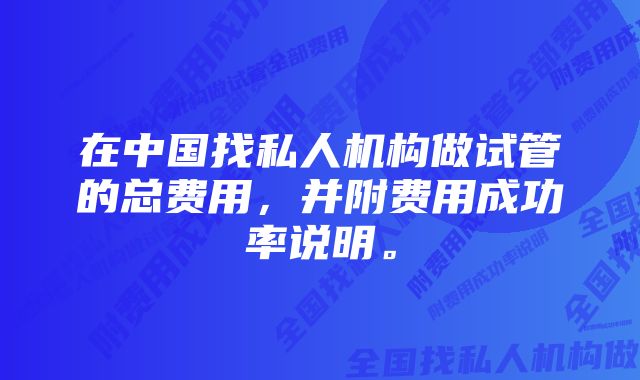 在中国找私人机构做试管的总费用,并附费用成功率说明。