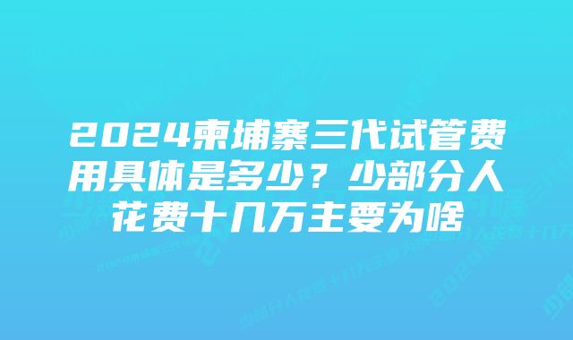 2024柬埔寨三代试管费用具体是多少?少部分人花费十几万主要为啥