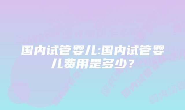 国内试管婴儿:国内试管婴儿费用是多少?