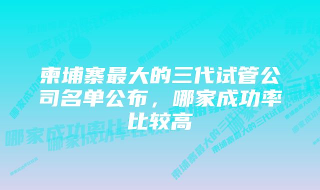 柬埔寨最大的三代试管公司名单公布,哪家成功率比较高