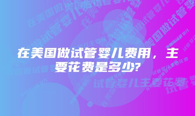 在美国做试管婴儿费用,主要花费是多少?