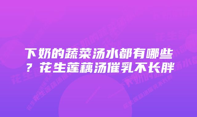 下奶的蔬菜汤水都有哪些?花生莲藕汤催乳不长胖