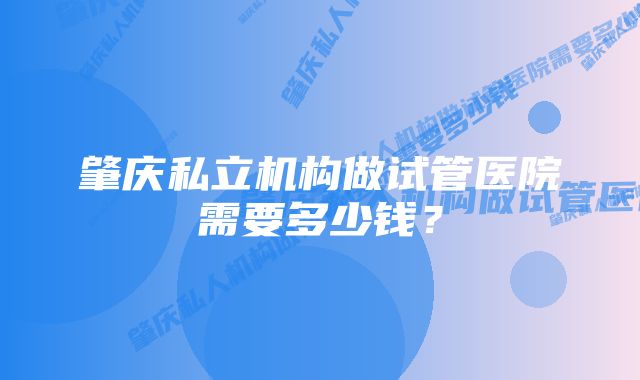 肇庆私立机构做试管医院需要多少钱?