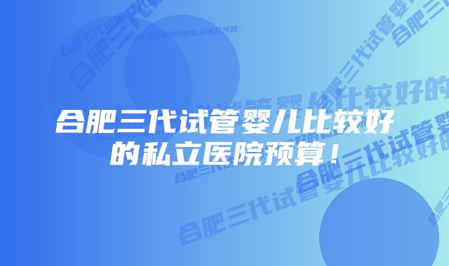 合肥三代试管婴儿比较好的私立医院预算!