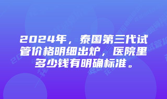 2024年,泰国第三代试管价格明细出炉,医院里多少钱有明确标准。