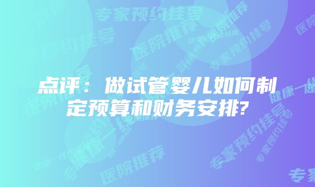 点评:做试管婴儿如何制定预算和财务安排?