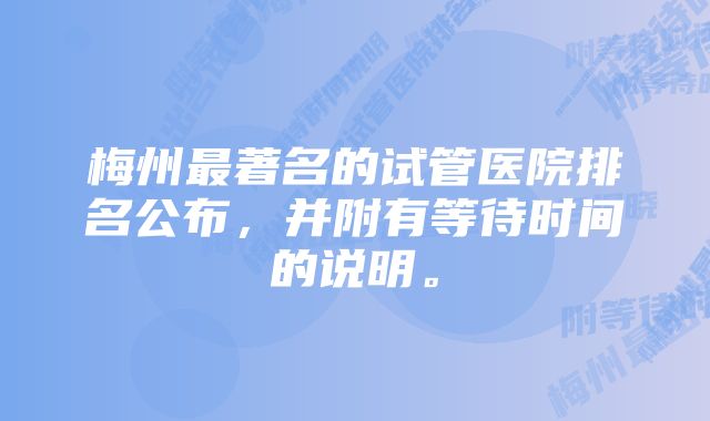 梅州最著名的试管医院排名公布,并附有等待时间的说明。
