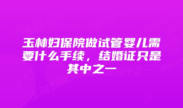 玉林妇保院做试管婴儿需要什么手续,结婚证只是其中之一
