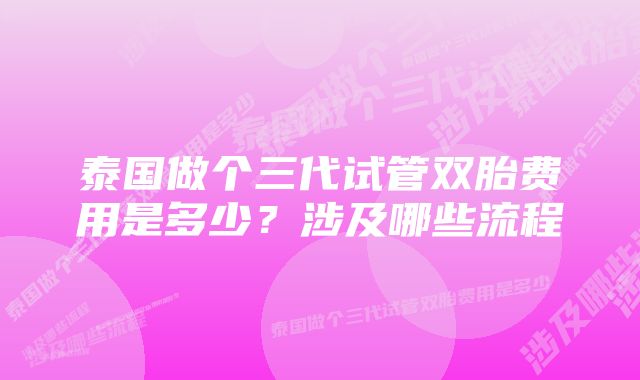 泰国做个三代试管双胎费用是多少?涉及哪些流程