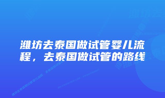 潍坊去泰国做试管婴儿流程,去泰国做试管的路线