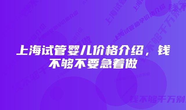 上海试管婴儿价格介绍,钱不够不要急着做