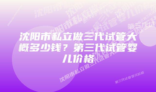 沈阳市私立做三代试管大概多少钱?第三代试管婴儿价格