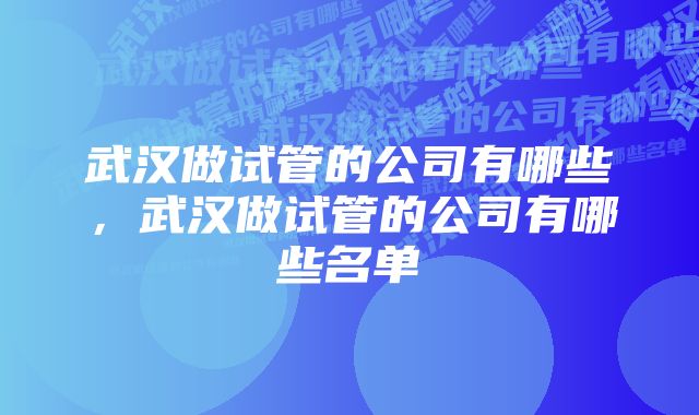 武汉做试管的公司有哪些,武汉做试管的公司有哪些名单