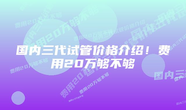国内三代试管价格介绍!费用20万够不够