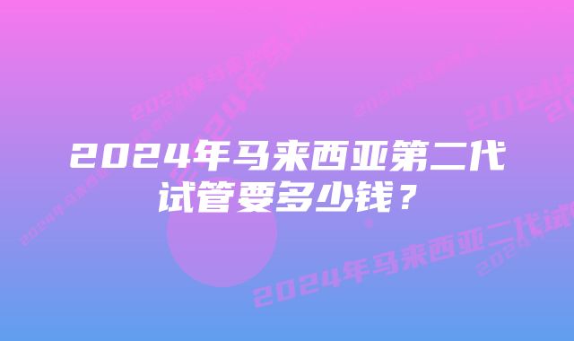 2024年马来西亚第二代试管要多少钱?