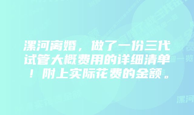 漯河离婚,做了一份三代试管大概费用的详细清单!附上实际花费的金额。