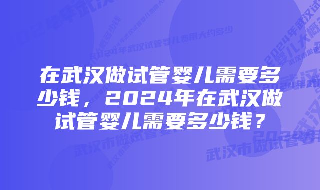 在武汉做试管婴儿需要多少钱,2024年在武汉做试管婴儿需要多少钱?