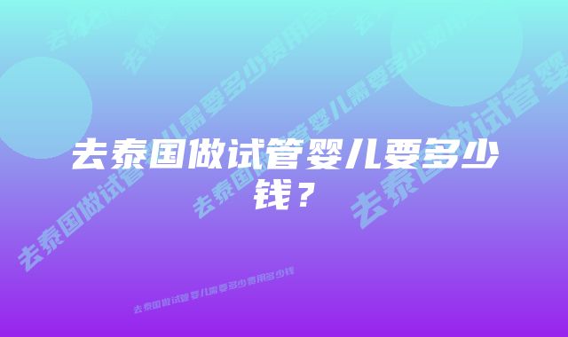 去泰国做试管婴儿要多少钱?
