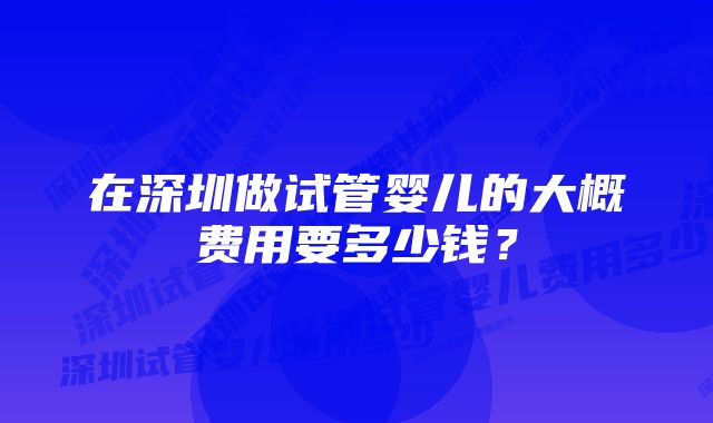 在深圳做试管婴儿的大概费用要多少钱？