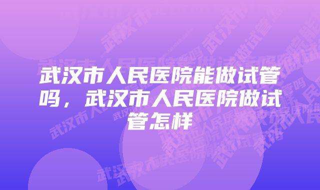 武汉市人民医院能做试管吗,武汉市人民医院做试管怎样