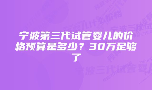 宁波第三代试管婴儿的价格预算是多少?30万足够了