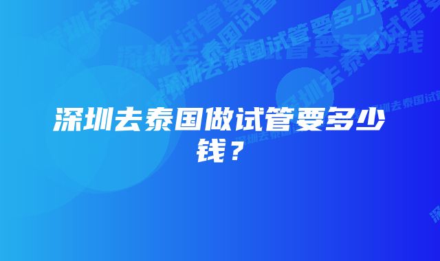 深圳去泰国做试管要多少钱?