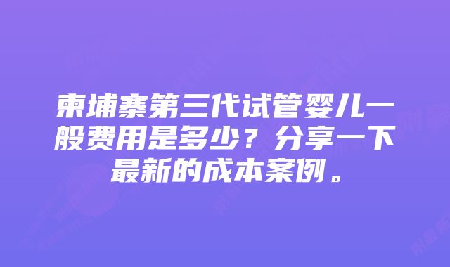柬埔寨第三代试管婴儿一般费用是多少?分享一下最新的成本案例。