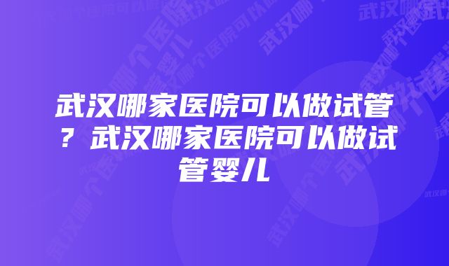 武汉哪家医院可以做试管?武汉哪家医院可以做试管婴儿