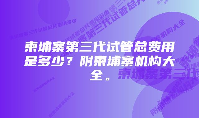 柬埔寨第三代试管总费用是多少?附柬埔寨机构大全。