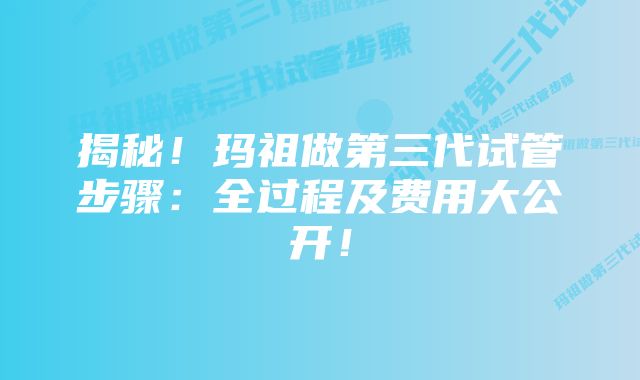 揭秘!玛祖做第三代试管步骤:全过程及费用大公开!
