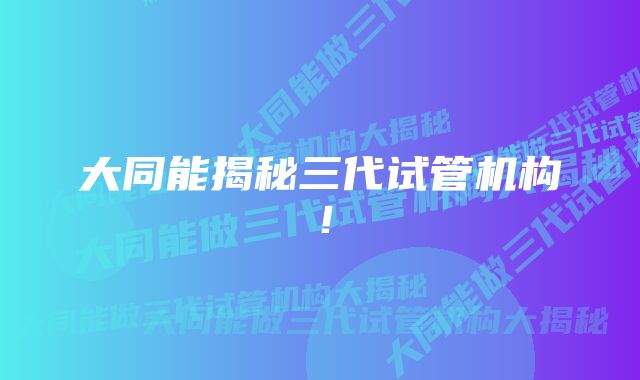 大同能揭秘三代试管机构!