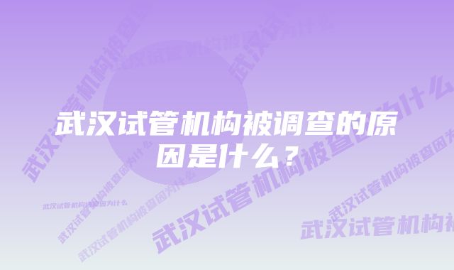 武汉试管机构被调查的原因是什么?