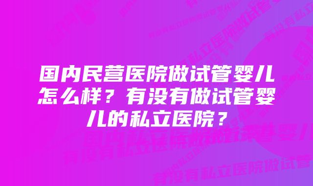 国内民营医院做试管婴儿怎么样？有没有做试管婴儿的私立医院？