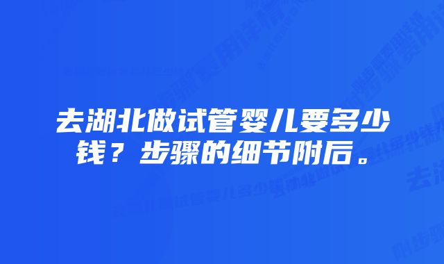 去湖北做试管婴儿要多少钱?步骤的细节附后。