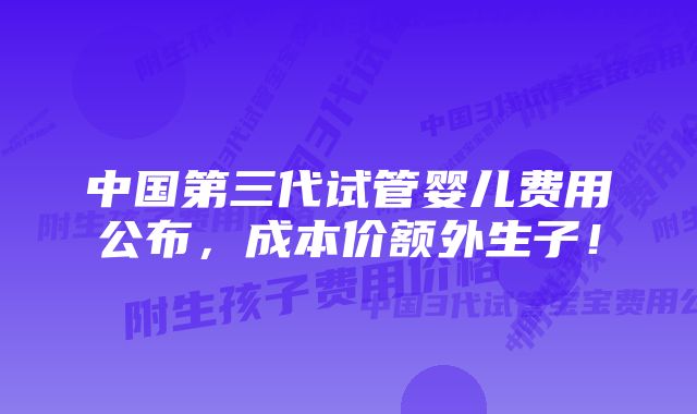 中国第三代试管婴儿费用公布,成本价额外生子!