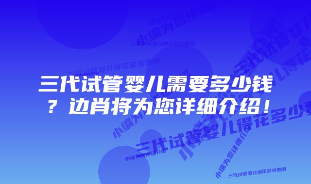 三代试管婴儿需要多少钱?边肖将为您详细介绍!