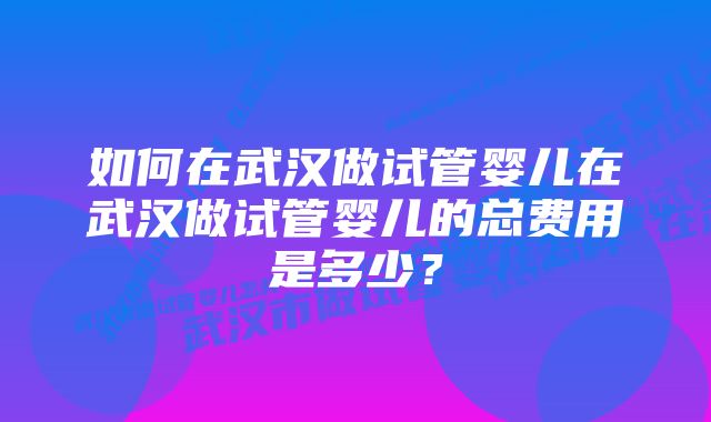 如何在武汉做试管婴儿在武汉做试管婴儿的总费用是多少?