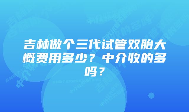 吉林做个三代试管双胎大概费用多少?中介收的多吗?