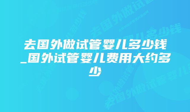 去国外做试管婴儿多少钱_国外试管婴儿费用大约多少
