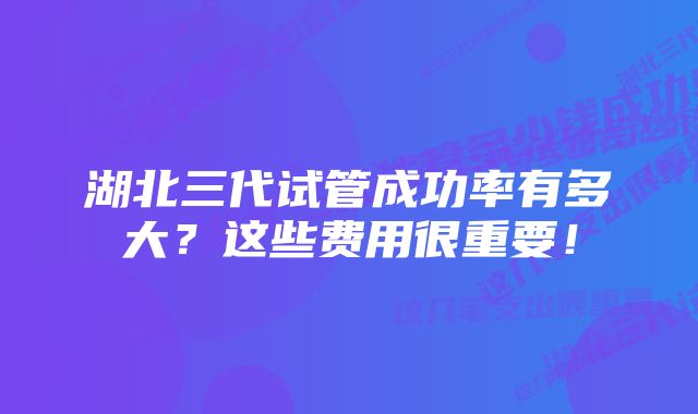 湖北三代试管成功率有多大?这些费用很重要!