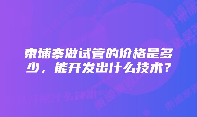 柬埔寨做试管的价格是多少,能开发出什么技术?