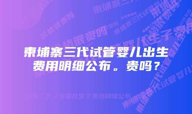 柬埔寨三代试管婴儿出生费用明细公布。贵吗?