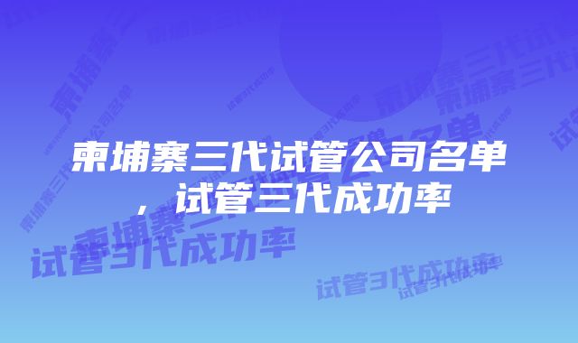 柬埔寨三代试管公司名单,试管三代成功率