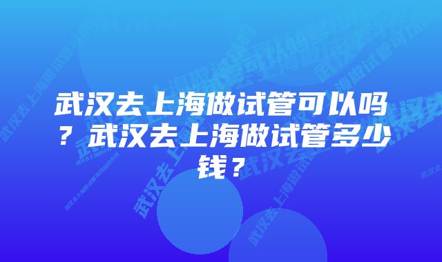 武汉去上海做试管可以吗?武汉去上海做试管多少钱?