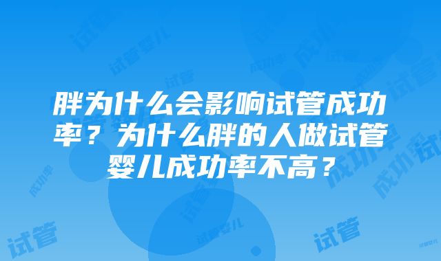 胖为什么会影响试管成功率?为什么胖的人做试管婴儿成功率不高?