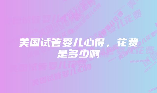 美国试管婴儿心得,花费是多少啊