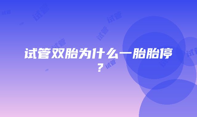 试管双胎为什么一胎胎停?