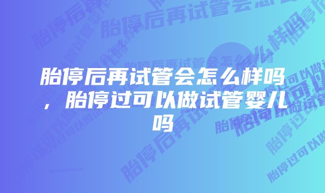 胎停后再试管会怎么样吗,胎停过可以做试管婴儿吗